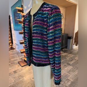 Vintage 80s Laurence Kazar Vibrant Sequin Silk Blazer Small